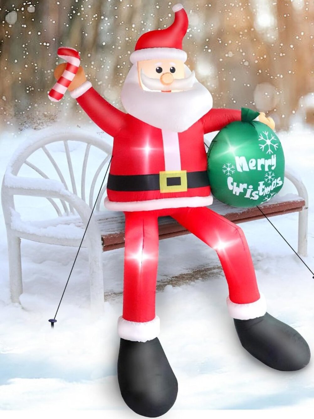 8 FT Christmas Inflatable Sitting Santa Claus with Gift Bag LED Yard Decor
